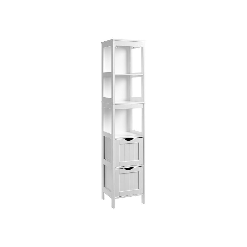 Bathroom Tall Cabinet， Linen Tower， Floor Storage Cupboard， With 2 Drawers， White