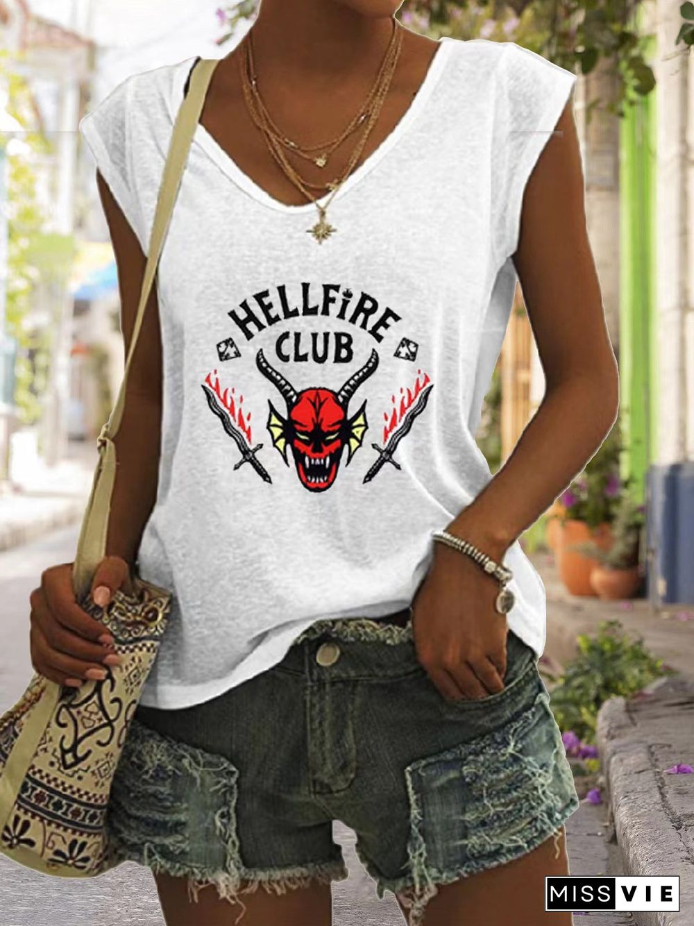 Women'S Tank Tops Casual V-Neck Print Sleeveless Tank Top