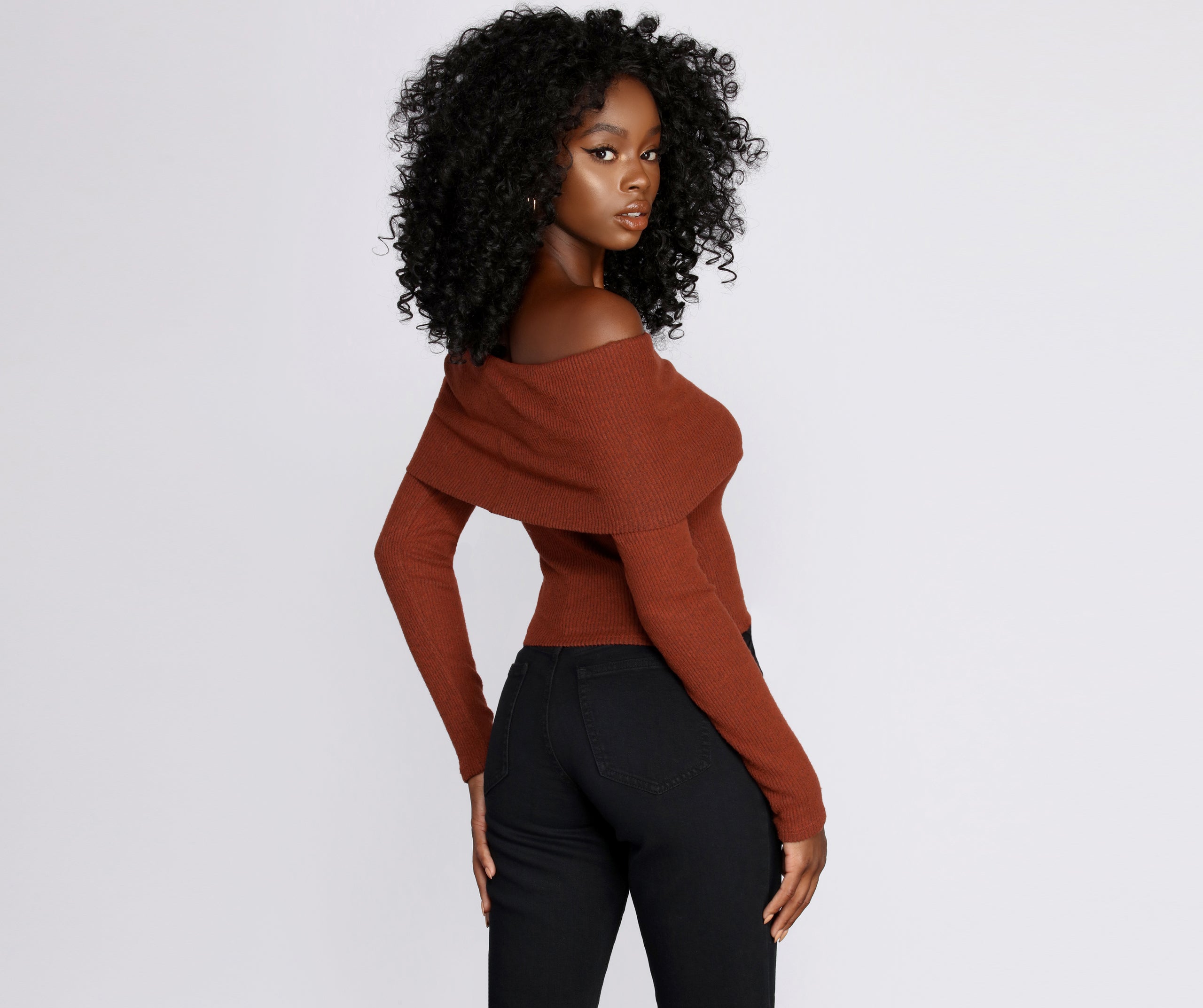 Off Shoulder Ribbed Sweater