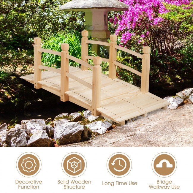 5 Feet Wooden Garden Bridge Arc Stained Finish Footbridge Decorative