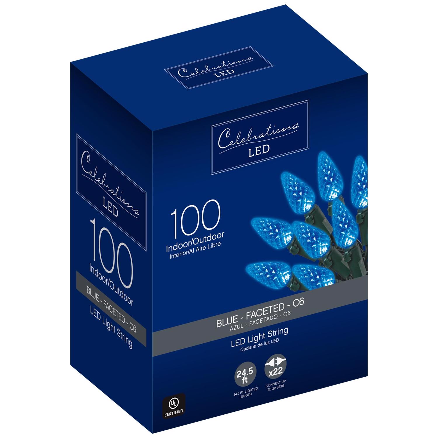 Celebrations LED C6 Blue 100 ct String Christmas Lights 24.75 ft.