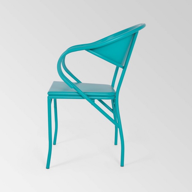 Palm Desert Set Of 2 Iron Modern Dining Chairs Matte Teal Christopher Knight Home