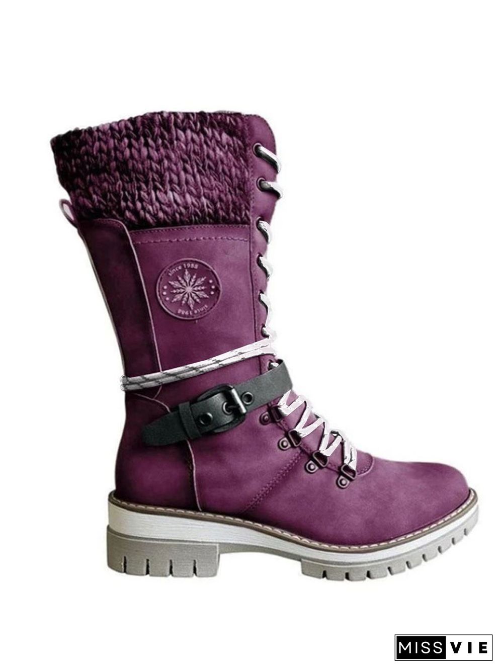 Retro Casual Stitching Zipper Lace-up Combat Boots