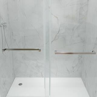 MCOCOD 60 in. W x 72 in. H Double Sliding Frameless Shower Door in Brushed Nickel with Smooth Sliding and 38 in. (10 mm) Glass DS01-60x72-BR