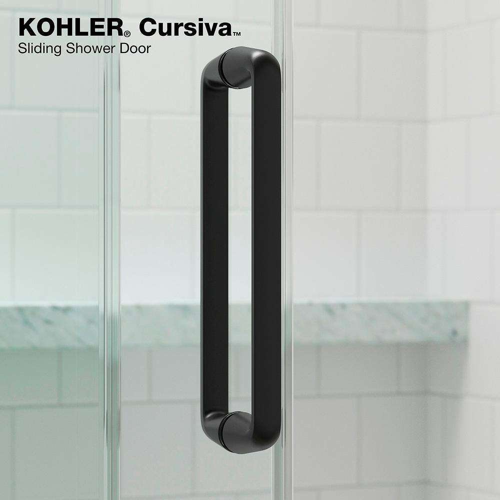 KOHLER Cursiva 59.875 in. W x 78 in. H Sliding Frameless Shower Door in Matte Black K-707624-8L-BL