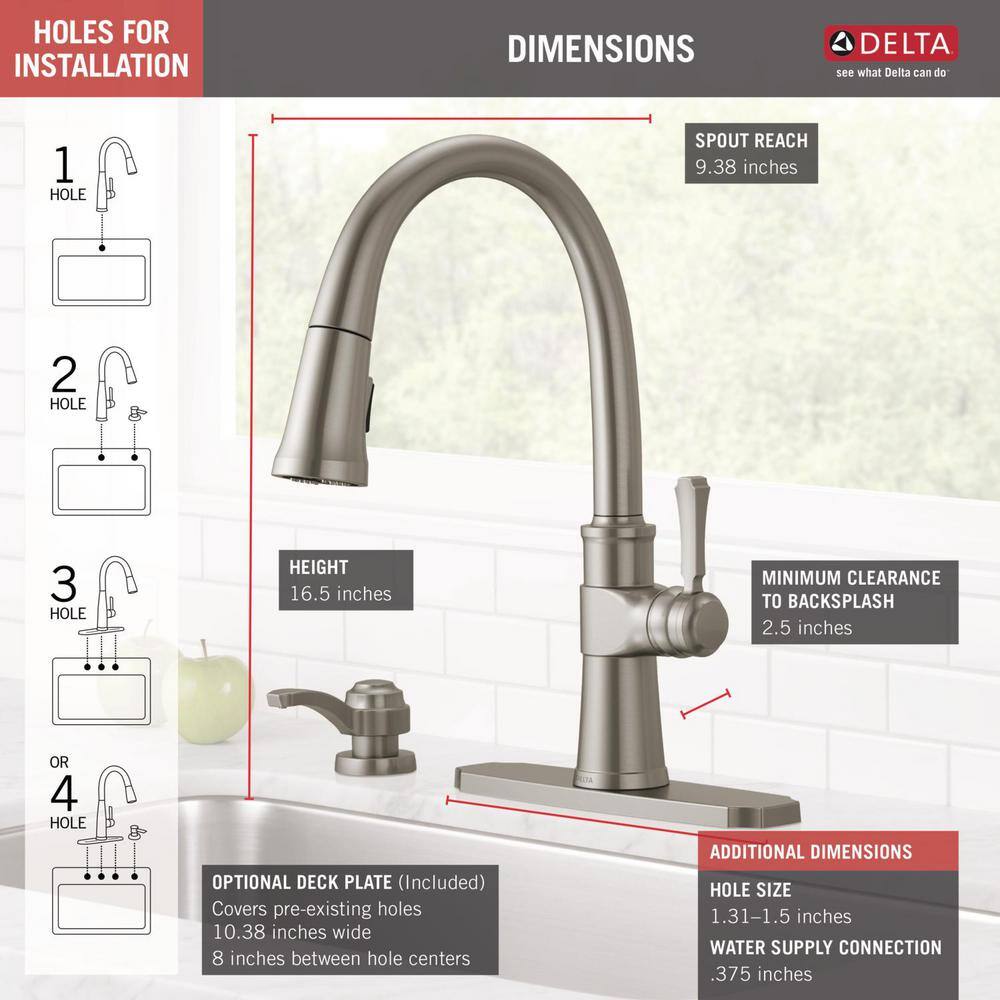 Delta Spargo Single-Handle Pull-Down Sprayer Kitchen Faucet with Shield Spray and Soap Dispenser in Spot Shield Stainless 19964Z-SPSD-DST