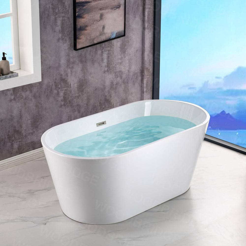 WOODBRIDGE Newark 59 in. Acrylic FlatBottom Double Ended Bathtub with Brushed Nickel Overflow and Drain Included in White HBT5774