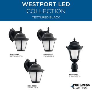 Progress Lighting Westport LED Collection 1-Light Textured Black Etched Seeded Glass Traditional Outdoor Small Wall Lantern Light P5862-3130K9