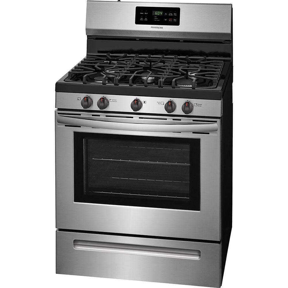 Frigidaire 30 in. 5 Burner Freestanding Gas Range in Stainless Steel with Self-Cleaning Oven FFGF3054TS