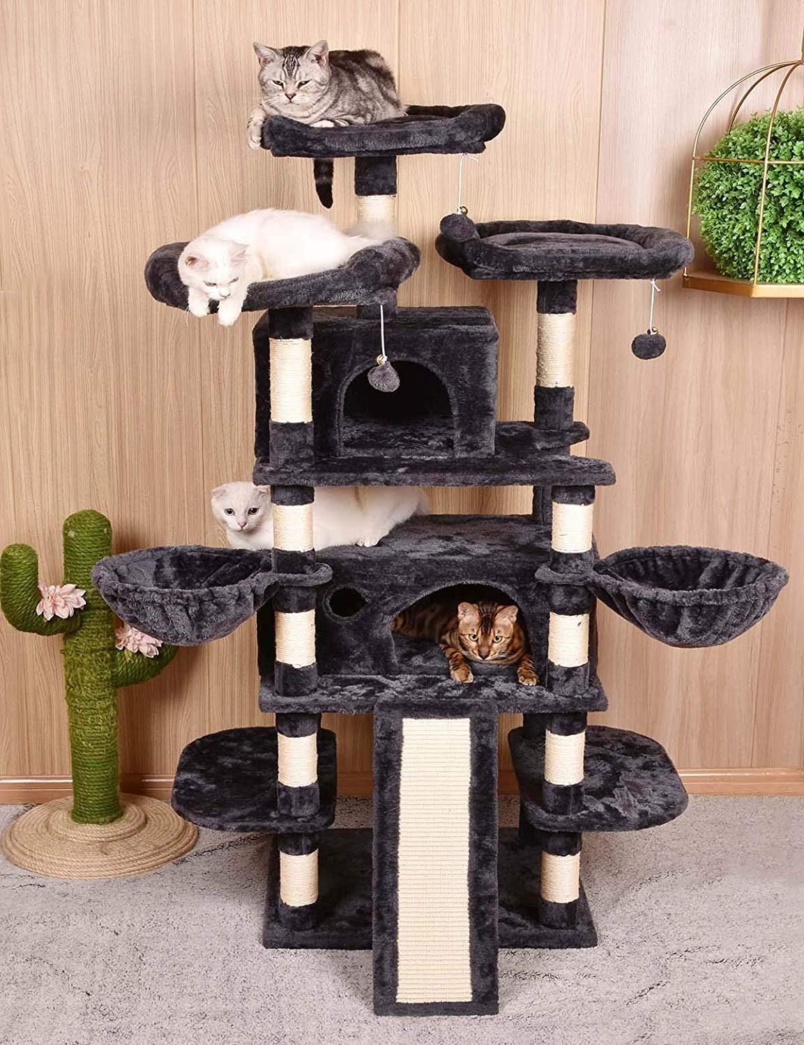 Amolife Big Heavy Duty 68 Inch Multi-Level / X-Large Cat Tree King with Scratching Posts Kitty Pet Play House, Multiple Colors