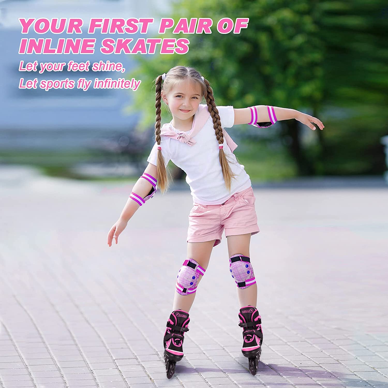 Inline Skates for Kids Girls Boys with Full Light Up Wheels， Adjustable Roller Blades for Youth Beginner Adults Indoor Outdoor (Pink Small)