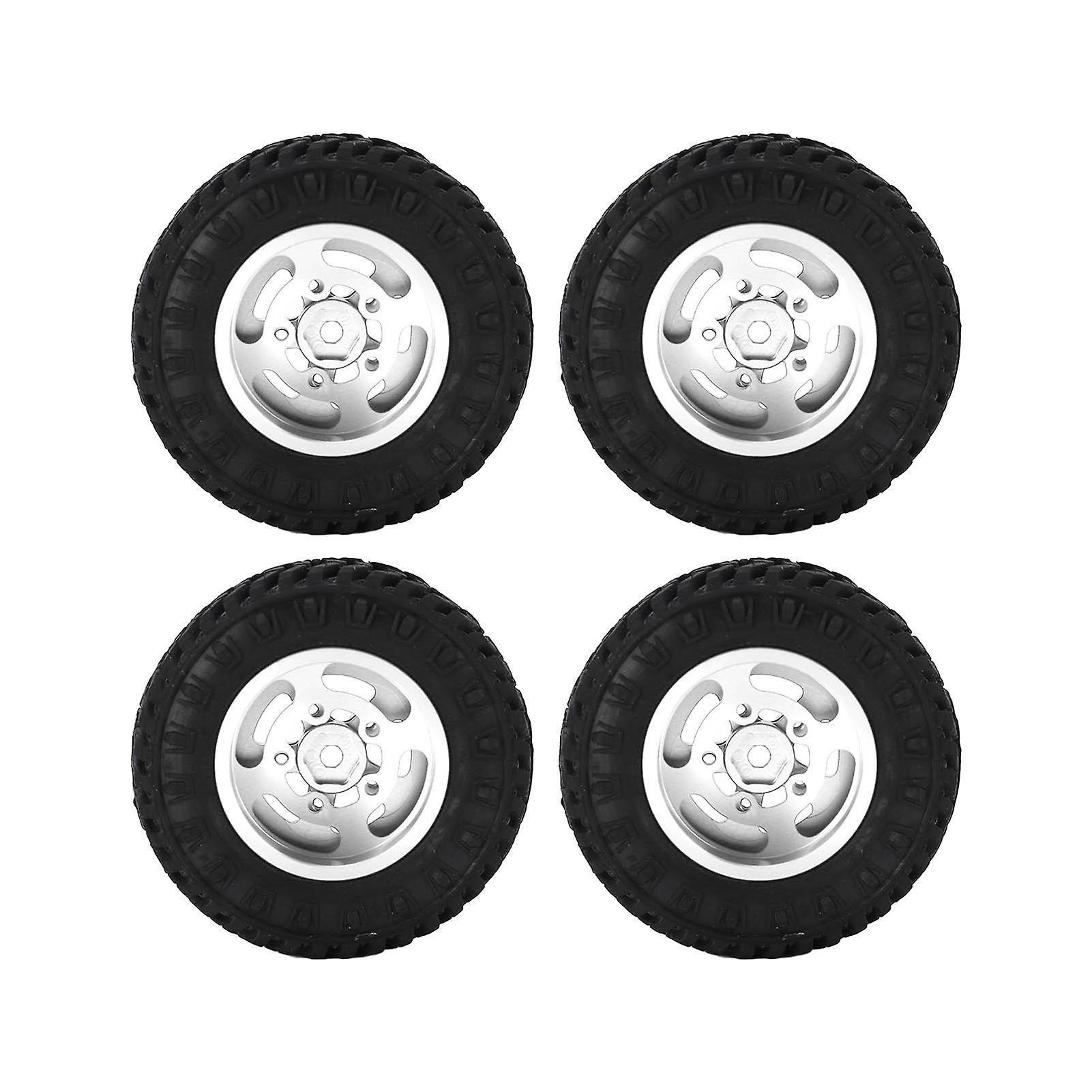 4pcs 55mm Front Rear Rubber Tires And 5 Spoke Metal Wheel Rims Set For Axial Scx24 1/24 Rc Carsilver