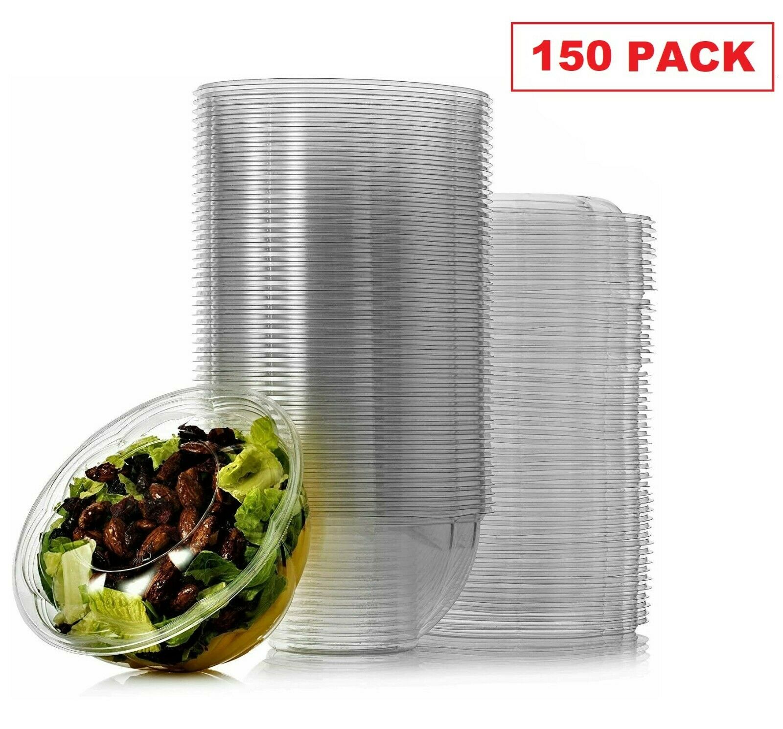 150 Count 32oz Salad Bowls To-Go with Lids Clear Plastic Disposable Containers