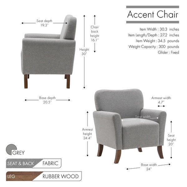 Porthos Home Inia Accent Chair， Fabric， Flared Armrests， Wooden Legs