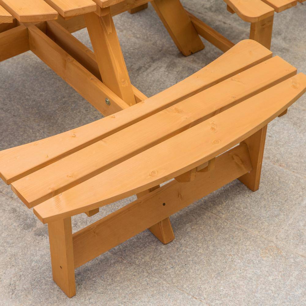 GARDENISED Stained 8-Person Round Wooden Outdoor Patio Garden Picnic Table with Bench QI003903.ST