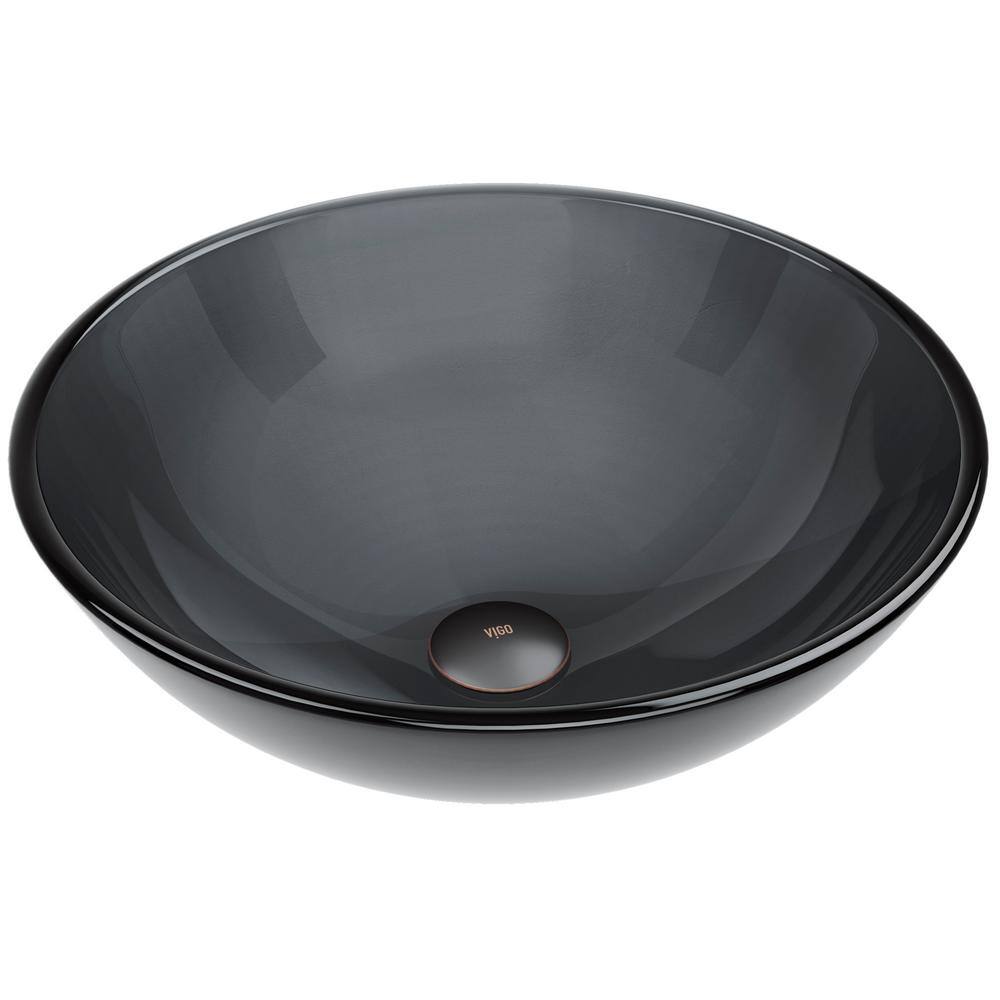 VIGO Giovanni Sheer Black Glass 17 in. L x 17 in. W x 6 in. H Round Vessel Bathroom Sink VG07042