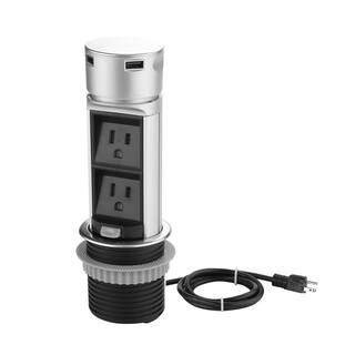 Link2Home Space Saver Pop Up-Outlet 2 Power Outlets 2 USB Ports 2.4 Amp Overload Protection Splash Resistant EM-PU-200E