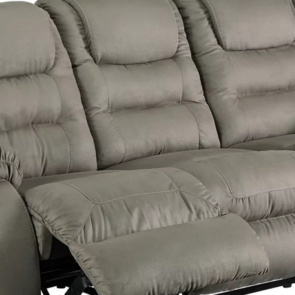 Manual Reclining Sofa With Fabric Upholstery And Pull Tab  Gray   Contemporary   Sofas   by VirVentures  Houzz