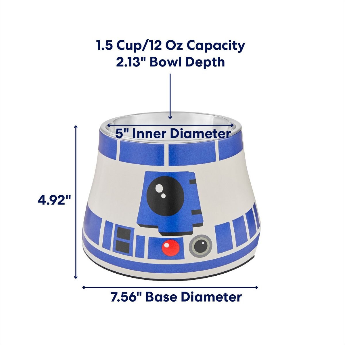 STAR WARS R2-D2 Elevated Melamine Stainless Steel Dog and Cat Bowl， 1.5 Cup