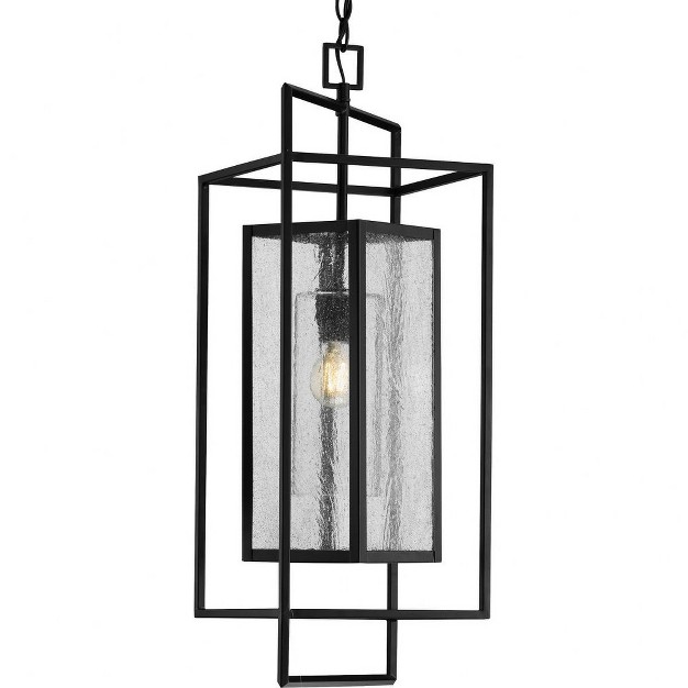 Progress Lighting Navarre 1 light Matte Black Seeded Glass Outdoor Hanging Pendant