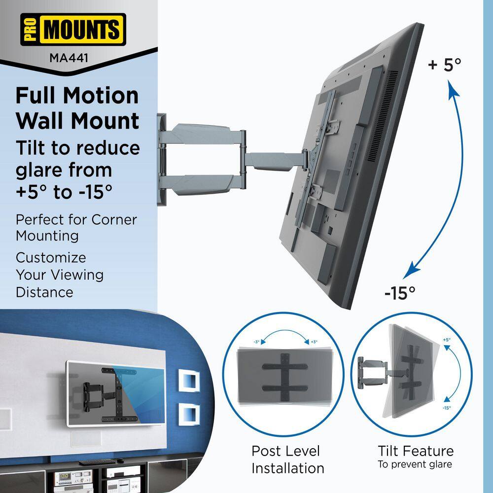 ProMounts Large Slim Full MotionArticulating TV Wall Mount for 32-60 in. Locking Adjustable TV Mounting Bracket MA441