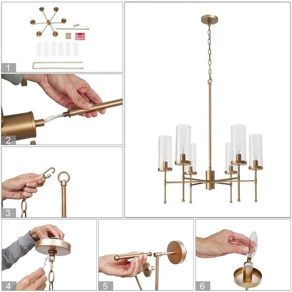 Modern 6-Light Antique Gold Chandelier Wagon Wheel Candle Lights - D23.2'' x H90''
