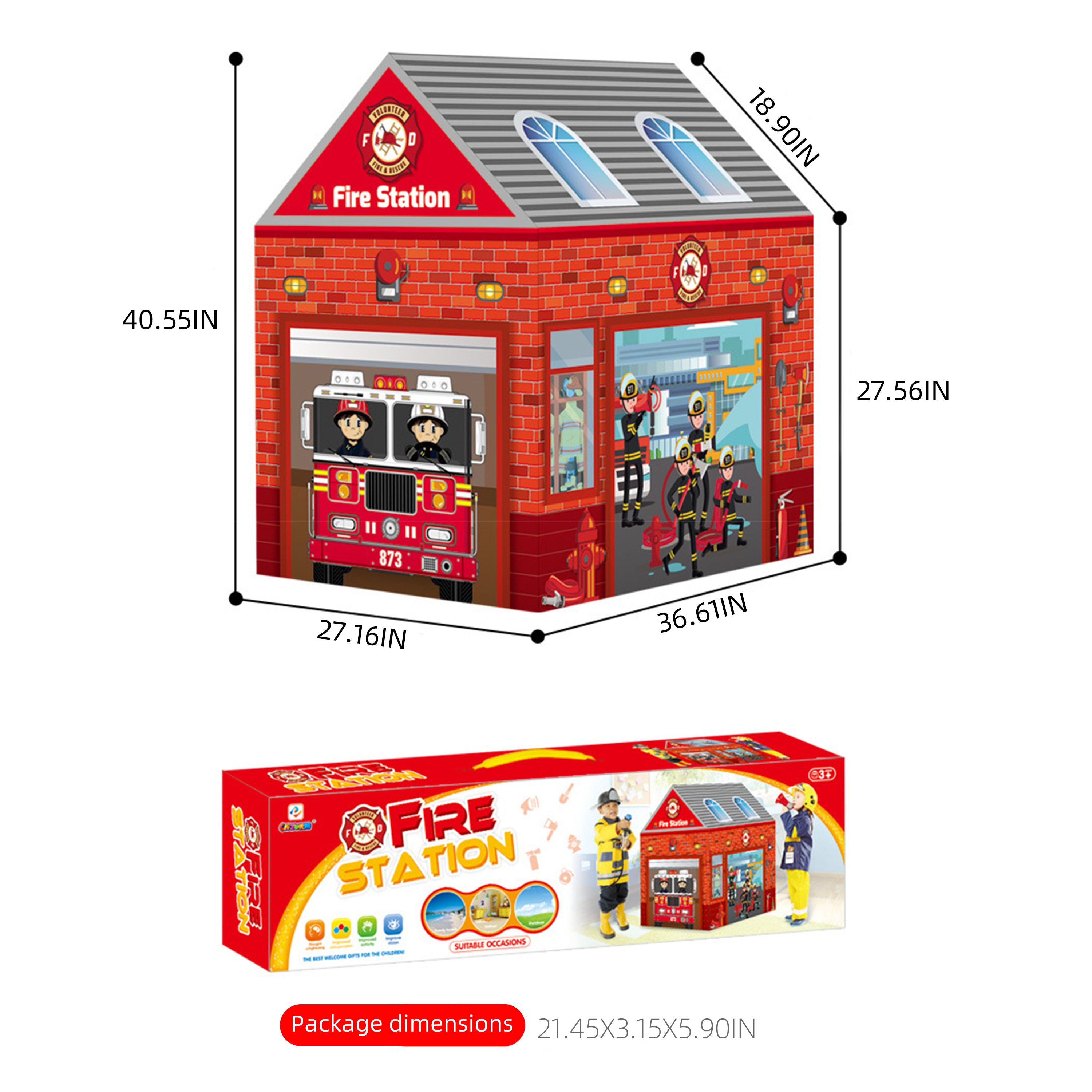 Kids Play Tents Fire Station Play Tent for Boys Girls School Toys for Indoor and Outdoor Portable Games Children Playhouse with Roll-up Door and Windows,Best Gift