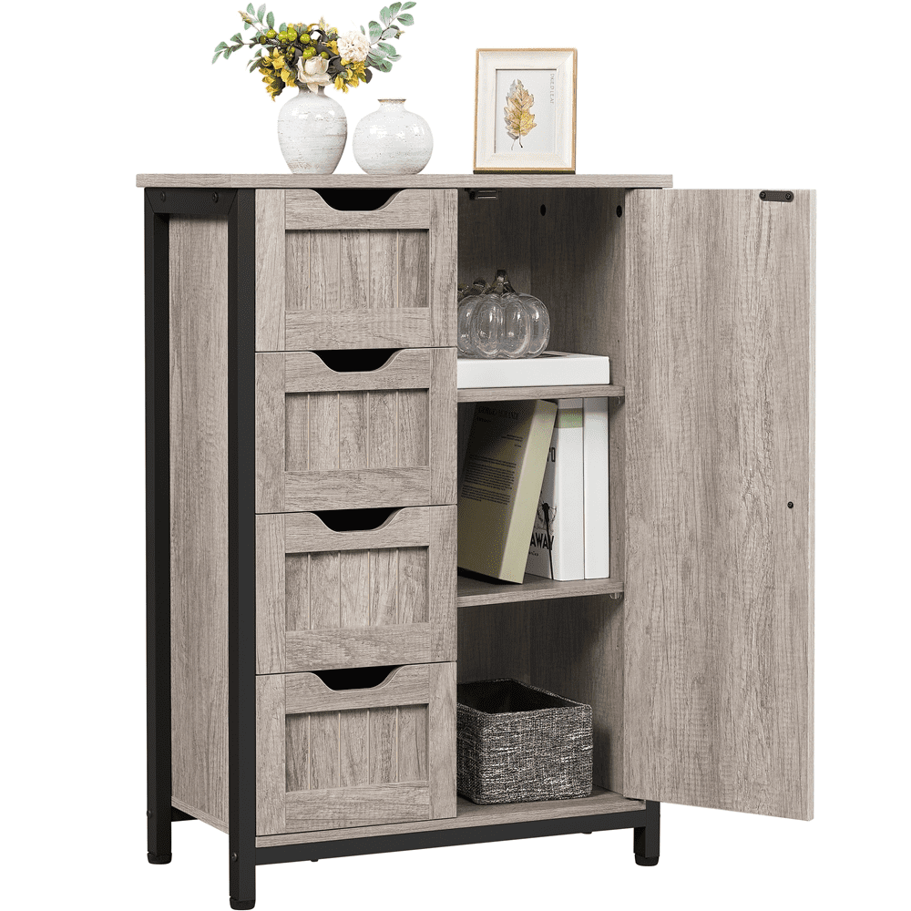 Yaheetech 32.5'' H Wooden Freestanding Bathroom Floor Cabinet with 4 Drawers, Gray