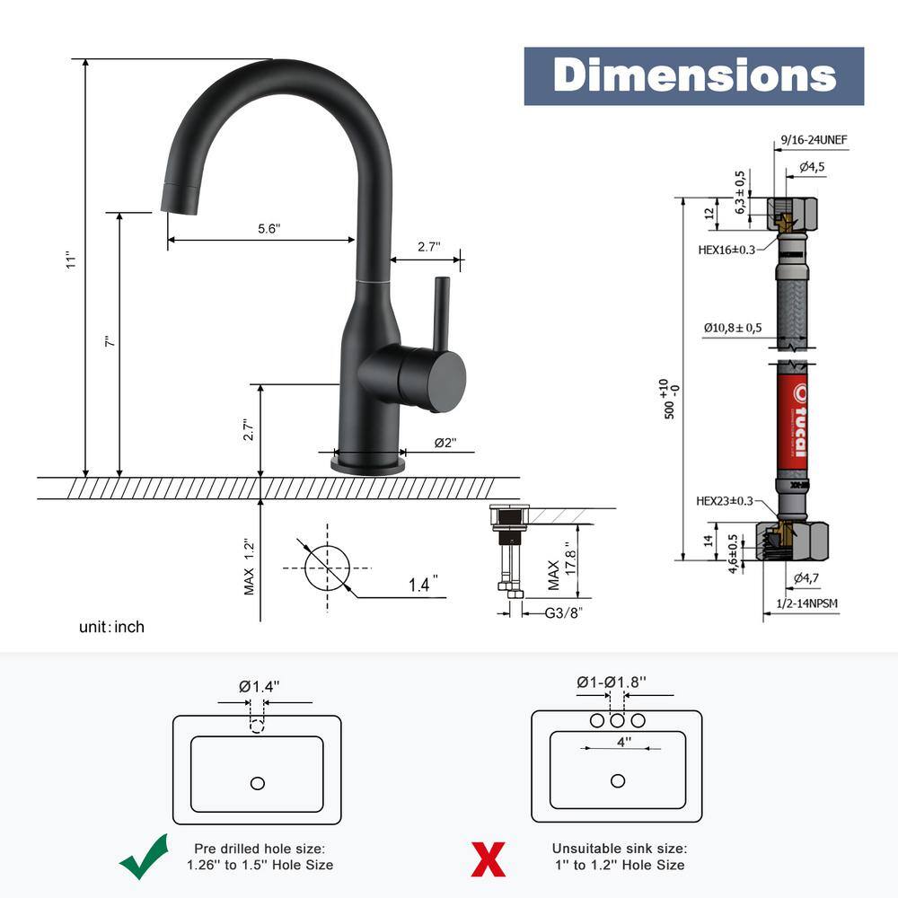 ARCORA Single-Handle Bar Sink Faucet with Water Supply Lines in Matte Black AR6100201B