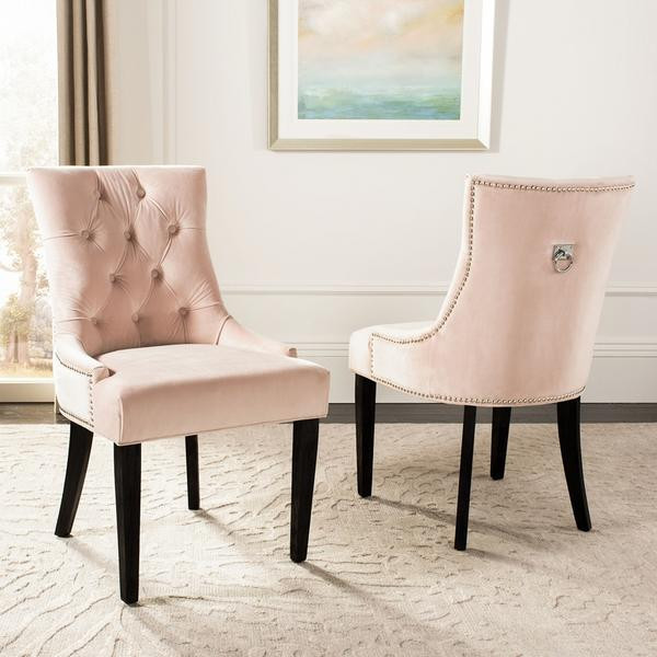 Spruce 19  x27 x27Tufted Ring Chair  Set of 2  Blush Pink/Espresso   Traditional   Dining Chairs   by Rustic Home Furniture Deco  Houzz