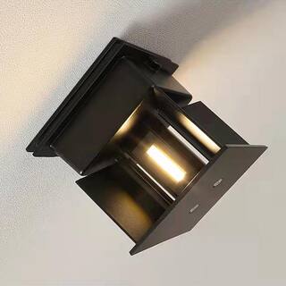 C Cattleya 2-Light Matte Black Aluminum Cube LED Outdoor Wall Sconce with Adjustable Light Beam (2-Pack) CA2194-2W