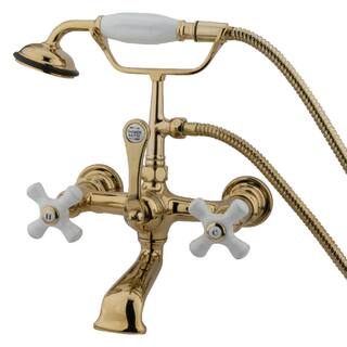 Kingston Brass Vintage 7 in. Center 3-Handle Claw Foot Tub Faucet with Handshower in Polished Brass HCC559T2