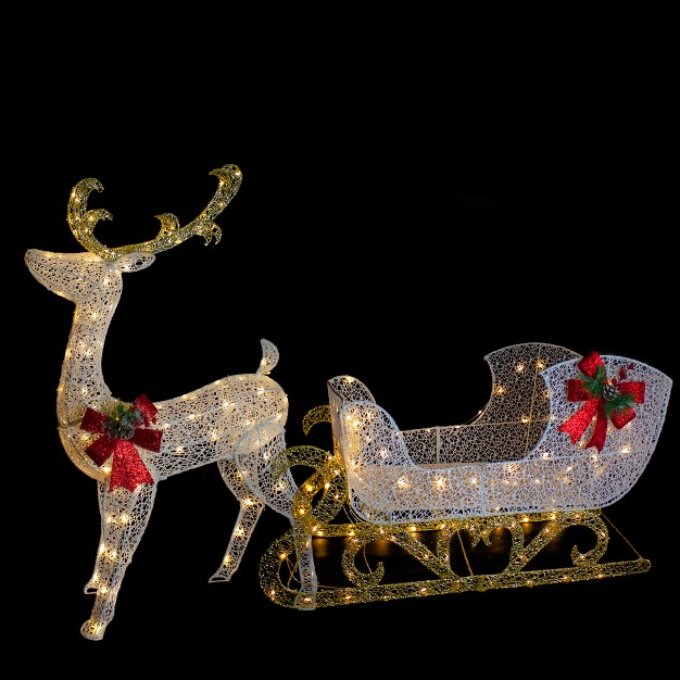 Led Lighted Glitter Reindeer With Sleigh Outdoor Christmas Decoration