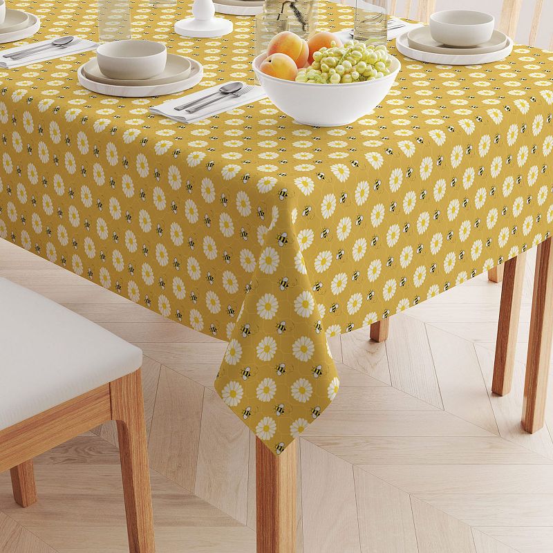 Square Tablecloth， 100% Polyester， 60x60， Bumble Bees and Daisies