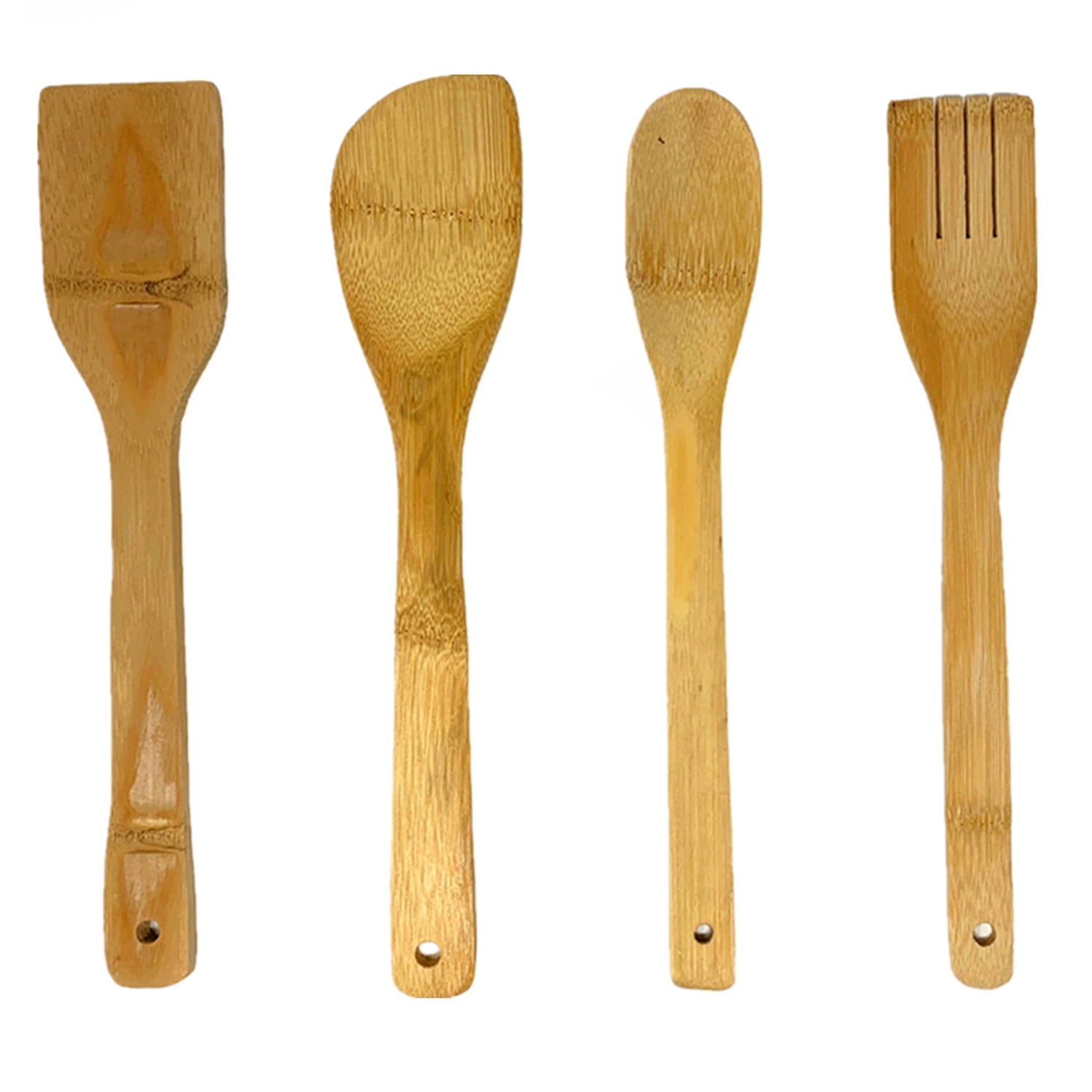 4 Pc Wooden Spoon Spatula Bamboo Set Kitchen Utensil Cooking Mix Non-Stick Tools