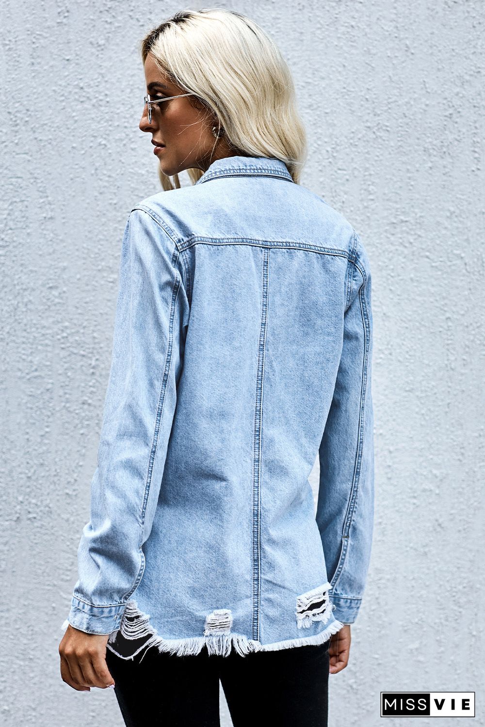 Fade Blue Ripped Denim Jacket