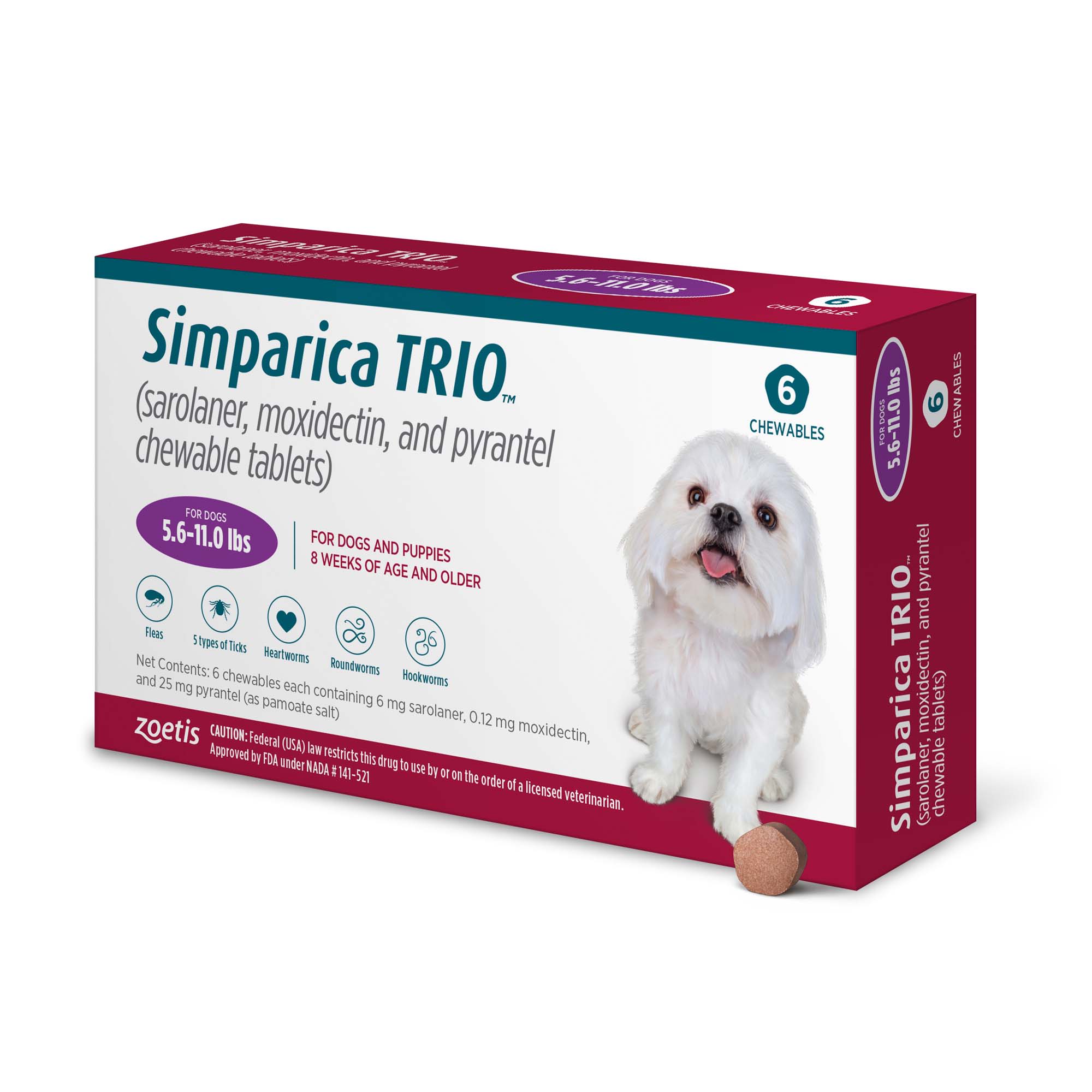 Simparica Trio 5.6-11 lbs. Dogs， 6 Month Supply