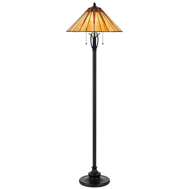 Metal resin Floor Lamp With  Art Glass Shade Black Cal Lighting