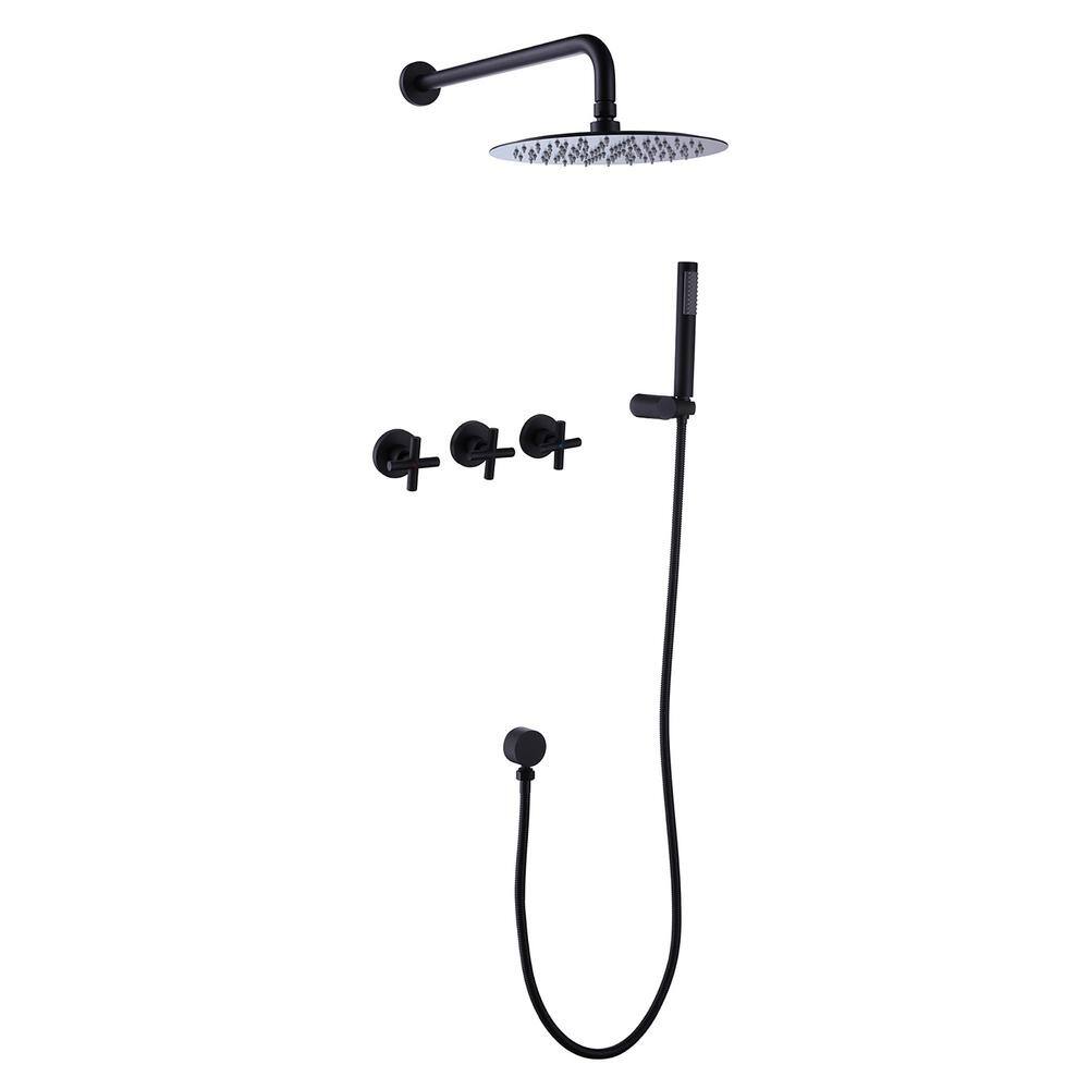 matrix decor 1-Spray Round Wall Bar Shower Kit with Hand Shower in Matte Black MD-RCS81010MB