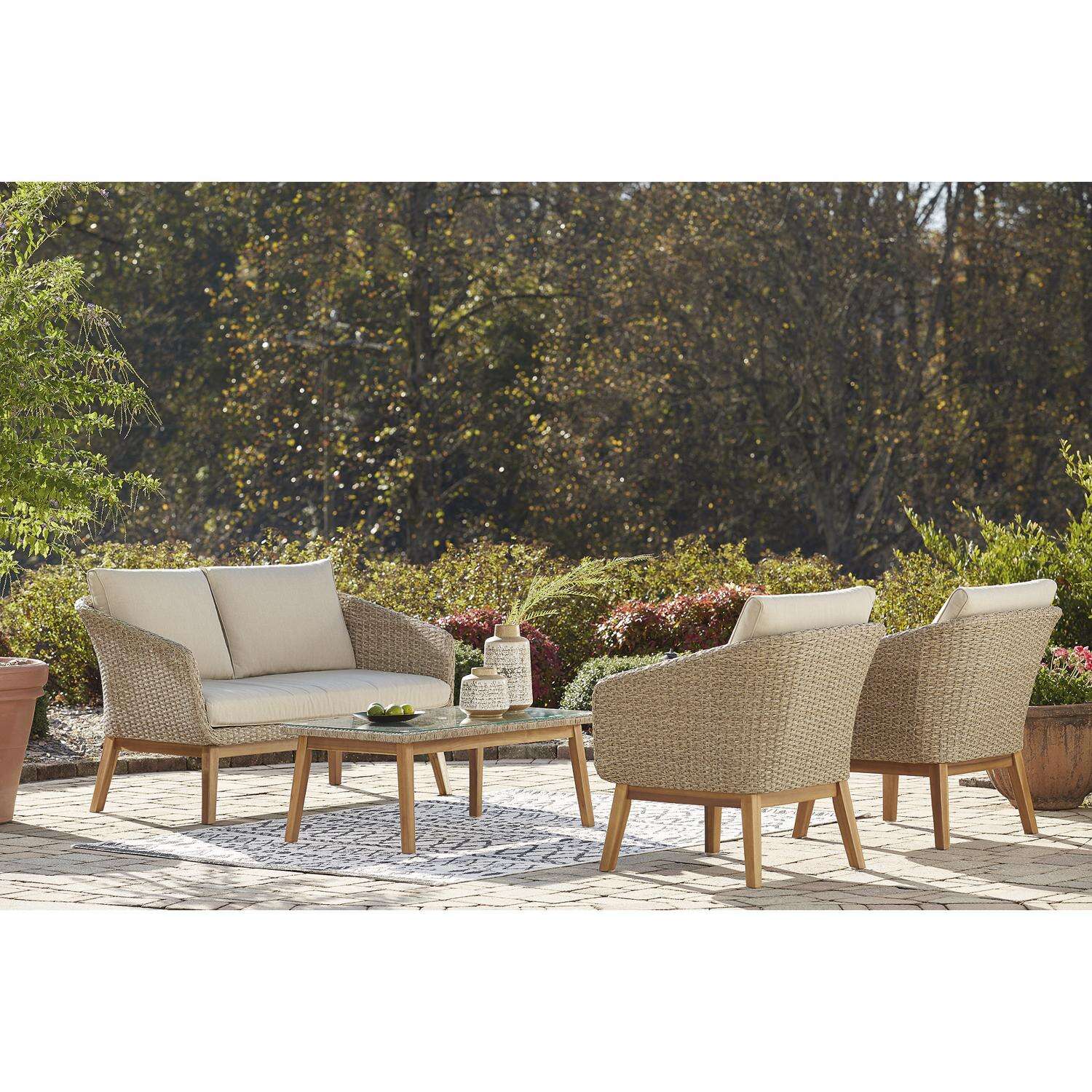 Signature Design by Ashley Crystal Cave 4 pc Light Brown Resin Casual Conversation Set Beige