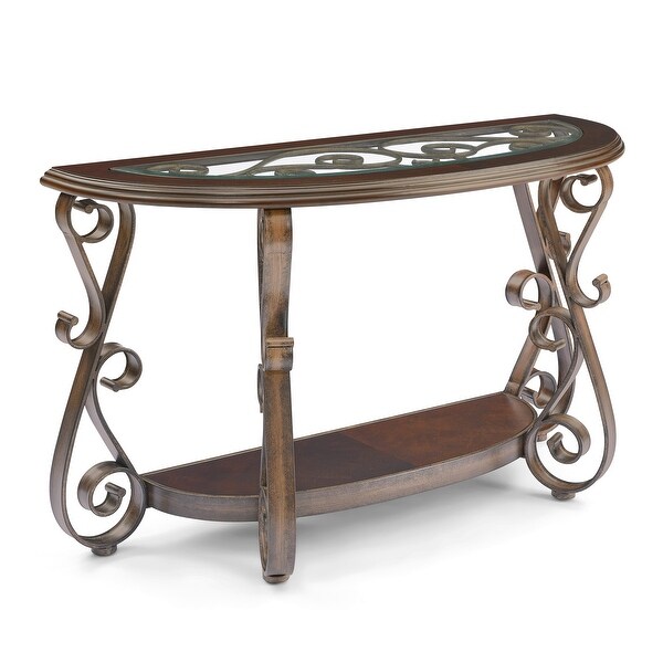 Console Table with Glass Table Top and Powder Coat Finish Metal Legs for Living Room Bedroom ，Dark Brown