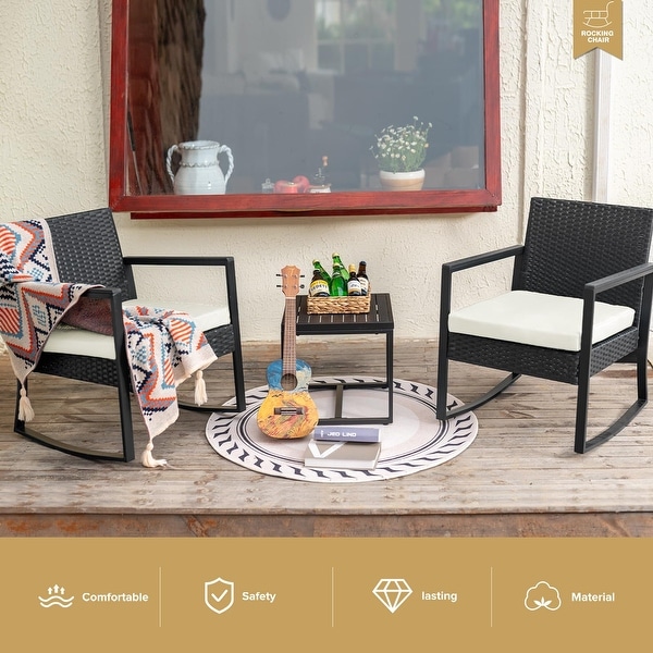 3 Pieces Outdoor Patio Furniture Set Wicker Rattan Chair Set Patio Bistro Conversation Set 3 Pcs with Coffee Table for Yard