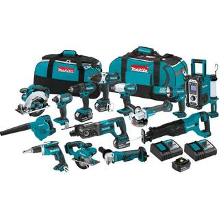 Makita 18V LXT Lithium-ion Cordless 15-Piece Combo Kit with (4) Batteries 3.0Ah Charger and (2) Bags XT1501