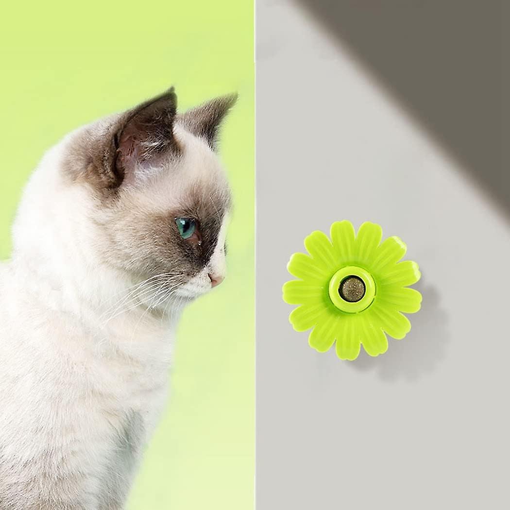 Lighted Catnip Ball Toy Flower Design Cute Plastic Cat Licking Ball Kitten Chew Toy Pet Interactive Toy For Indoor Cats Playing White and Yellow -