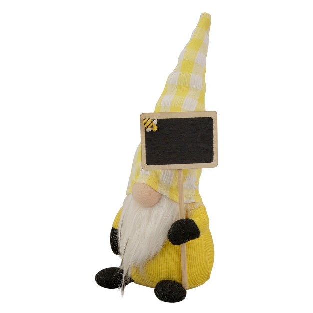 Yellow Gingham Hat Springtime Gnome With Chalk Board