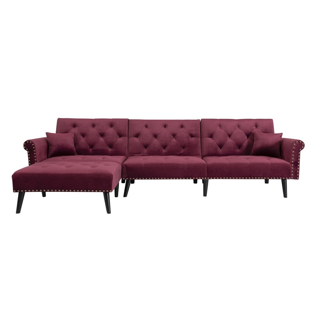 Modern Velvet Convertible Sofa Bed Sleeper with Nailheads