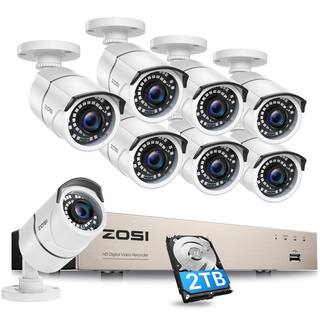 ZOSI H.265+ 8-Channel 5MP-Lite 2TB Hard Drive DVR Security Camera System with 8X 1080p Wired Bullet Cameras 8FN-261W8-20-US