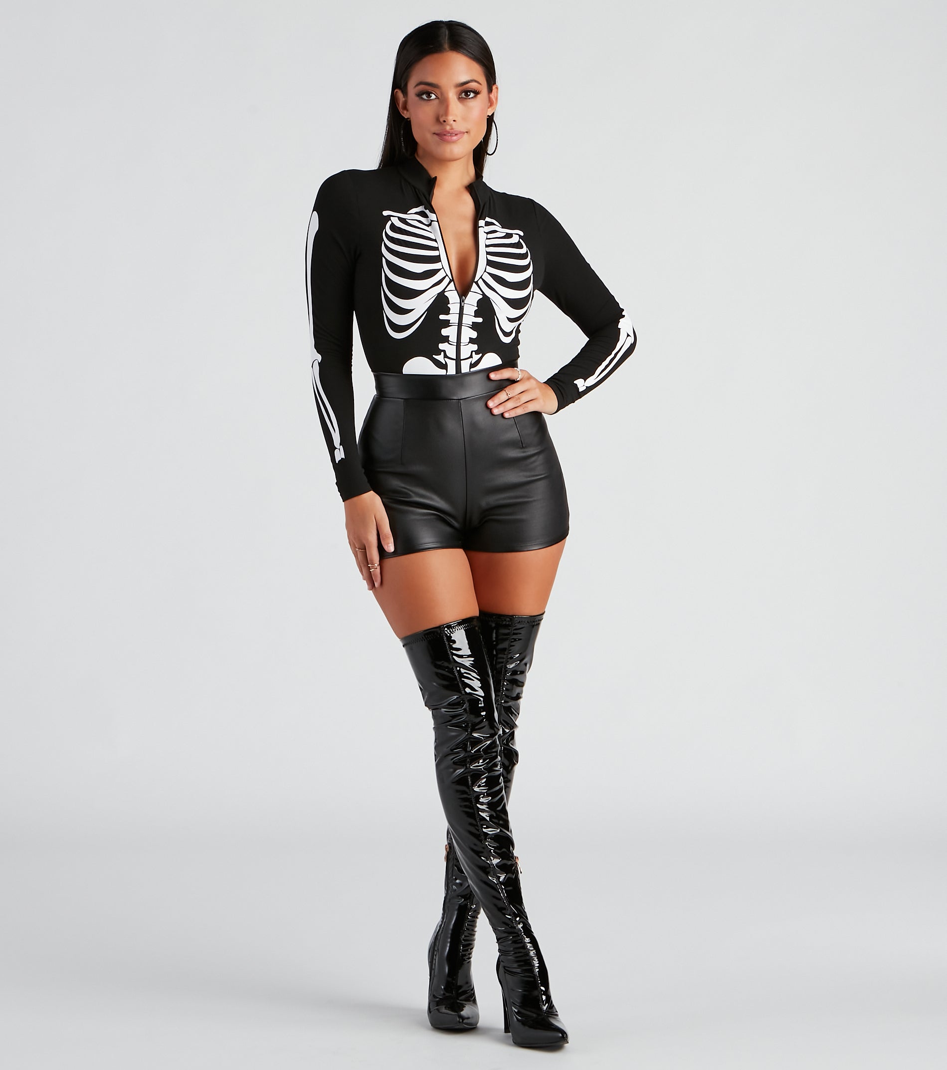 Sultry Skeleton Mock Neck Bodysuit