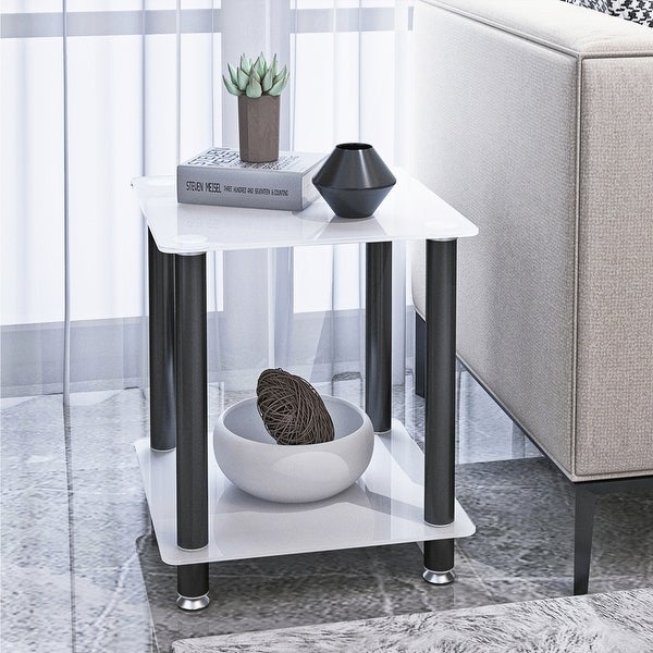 White and Black Side Table 2-Tier Space End Tablewith Storage Shelve