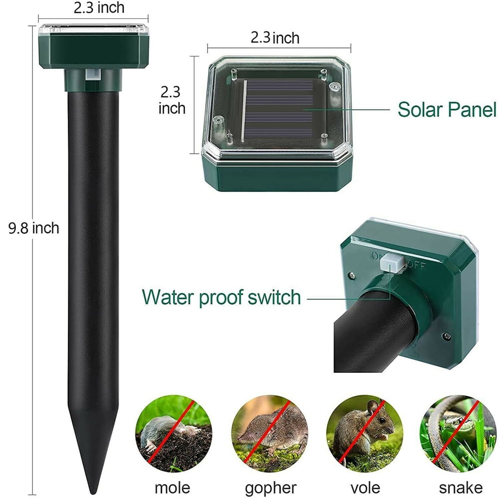 Jahy2Tech 4Pack Outdoor Waterproof Solar Mole Repellent， Ultrasonic Mouse Repellent for Get Rid of Mole， Gopher， Snakes， Vole and Other Underground Pests